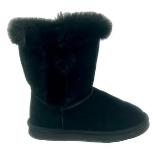 Lamo Suede Leather Boots Women 7 Black Faux Fur Lining Cozy Warm Winter Classic